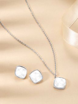 Peora - Silver Plated Square Shape Necklace and Stud Earrings Jewellery Set