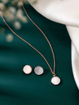 Peora - Rose Gold Plated Round Shape Necklace and Stud Earrings Jewellery Set