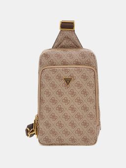 Guess - Beige Polyurethane Printed Men Crossbody