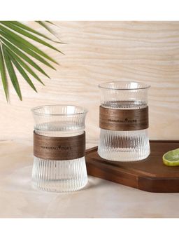 NATURALLY YOURS - Glass Oval Mug with Wooden Grip ( Set Of 2 )