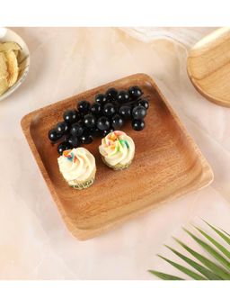 NATURALLY YOURS - Wooden Brown Square Tray (Set Of 2)