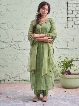 Naaz By Noor - Jamun Ki Tokri Hari Kurta Set - (Set of 3)