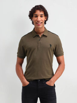 U.S. Polo Assn. Denim Co. - Men Brown Solid Polo T-Shirt