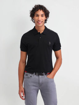 U.S. Polo Assn. Denim Co. - Men Black Solid Polo T-Shirt