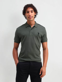 U.S. Polo Assn. Denim Co. - Men Green Solid Polo T-Shirt