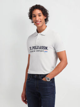U.S. Polo Assn. Denim Co. - Men Grey Solid Polo T-Shirt