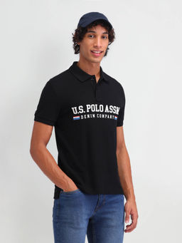 U.S. Polo Assn. Denim Co. - Men Black Solid Polo T-Shirt