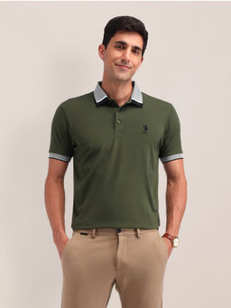 U.S. POLO ASSN. - Mens Olive Solid Polo T-Shirt