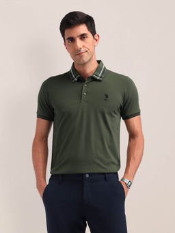 U.S. POLO ASSN. - Mens Olive Solid Polo T-Shirt