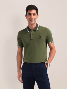 U.S. POLO ASSN. - Mens Olive Solid Polo T-Shirt