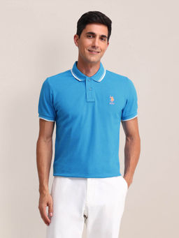 U.S. POLO ASSN. - Mens Blue Solid Polo T-Shirt