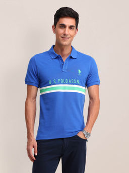 U.S. POLO ASSN. - Mens Blue Solid Polo T-Shirt