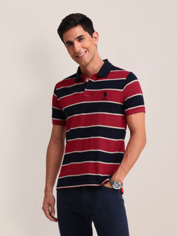 U.S. POLO ASSN. - Mens Red Stripes Polo T-Shirt
