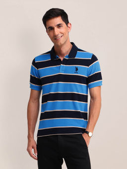 U.S. POLO ASSN. - Mens Blue Stripes Polo T-Shirt