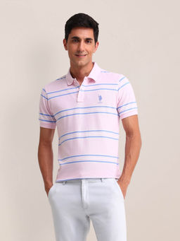 U.S. POLO ASSN. - Mens Pink Stripes Polo T-Shirt
