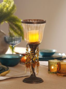 Pure Home + Living - Amber Glass Hurricane With Hangings