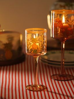 Pure Home + Living - Gold Pineapple Print Stem Candle Holder