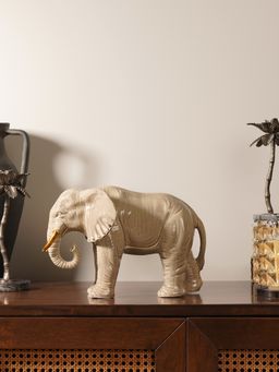 Pure Home + Living - Beige Polyresin Walking Elephant With Gold Tusks
