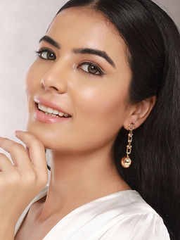 Saraf RS Jewellery - Anti-Tarnish 18k Gold Plated Link Spherical Ball Dangler Earring