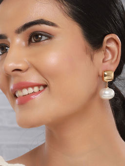 Saraf RS Jewellery - Anti-Tarnish Gold Plated Pearl Drop Minimal Trendy White Earring