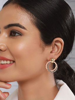 Saraf RS Jewellery - Anti-Tarnish Silver and Rose Gold Plated Hammered Circular Hoop Earring