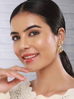 Saraf RS Jewellery - Anti-Tarnish Gold Plated Dual Ball Drop Minimal Drop Earring