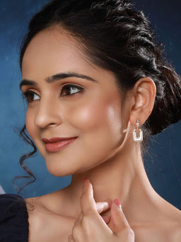 Saraf RS Jewellery - Anti-Tarnish Gold Plated Geometric Hoop Minimal White Earring