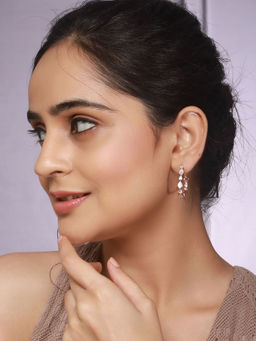 Saraf RS Jewellery - Anti Tarnish Rose Gold Toned Faux Pearl AD Studded Hoop Minimal Bali Earring