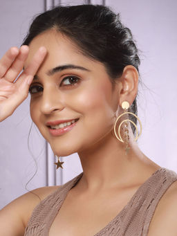 Saraf RS Jewellery - Anti Tarnish Matt Gold Toned Chandelier Star Delicate Drop Earring