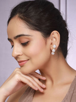 Saraf RS Jewellery - Anti Tarnish Pearl Bunch Designer Double Sided Drop Studs White Earring