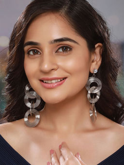 Saraf RS Jewellery - Anti-Tarnish Silver Plated Circular Drop Earring