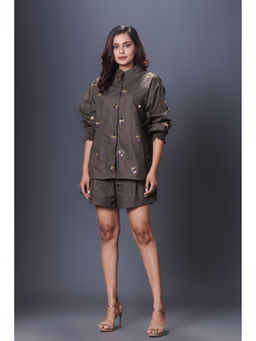 Deepika Arora - Olive Embellished Shirt