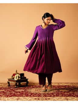 Tangerine by ASFA - Purple Ombre Anarkali Kurta with Pant (Set of 2)