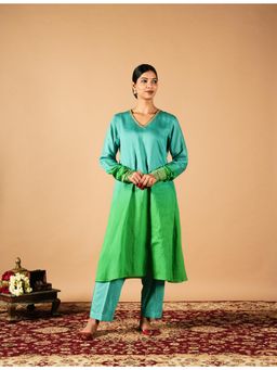 Tangerine by ASFA - Green Ombre Anarkali Kurta with Pant (Set of 2)