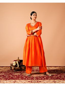 Tangerine by ASFA - Orange Anarkali Kurta with Palazzo (Set of 2)
