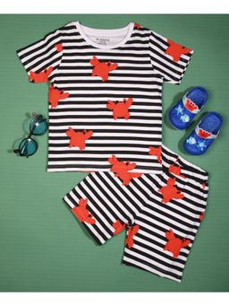 Be Awara - Half Sleeves Cotton T-shirt & Shorts Crab Print (Set of 2)