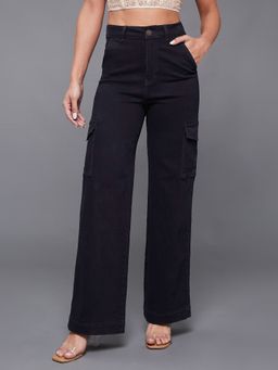 Miss Chase - Women's Black Wide High Rise Stretchable Denim Jeans