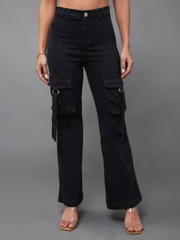 Miss Chase - Womens Black Wide High Rise Stretchable Denim Jeans