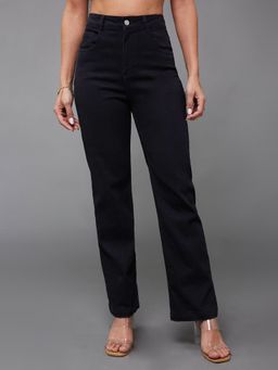 Miss Chase - Womens Black Straight Fit High Rise Regular Stretchable Denim Jeans