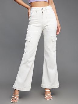 Miss Chase - Women's White Wide High Rise Stretchable Denim Jeans