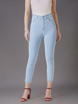 Miss Chase - Women's Light Blue Skinny High Rise Solid Stretchable Denim Jeans