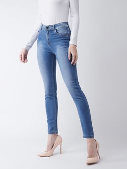 Miss Chase - Women's Blue Skinny Fit High Rise Denim Stretchable Jeans