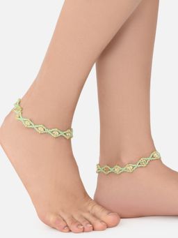 Zaveri Pearls - Green Crystals Beaded Traditional Kundan Anklets (2 Payals)-(ZPFK11551)
