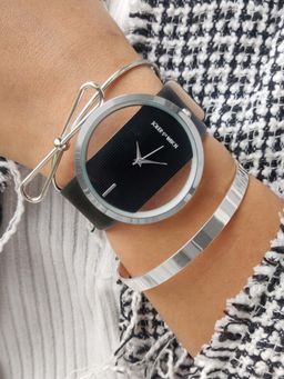 Joker and Witch - Joker & Witch Black Night Analog Watch With Bracelet Stack (Set of 3) - JWBS204 For Women