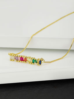 Carlton London - Multi-Color Toned -Multi Colour CZ Studded Minimal Necklaces