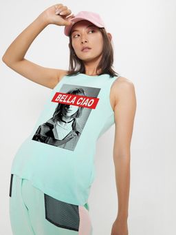 Bewakoof - Women's Green Bella Tokyo Graphic Printed Tank Top
