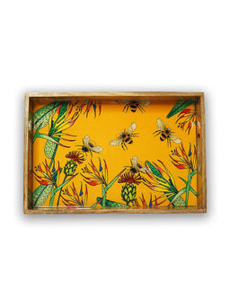 Yellow Marigold - Bees In Paradise Rectangle Wooden Tray - Multicolor