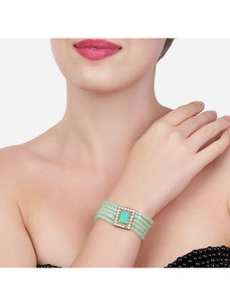 Zaveri Pearls - Green Stone Multistrand Crystral Beaded Ethnic Bracelet