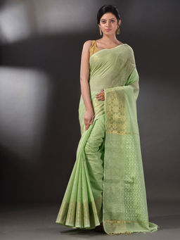 Arhi - Light Green Blended Silk Saree with Unstitched Blouse (Set of 2)