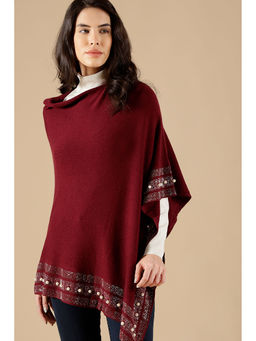 Gipsy - Maroon Regular Fit Acrylic Poncho